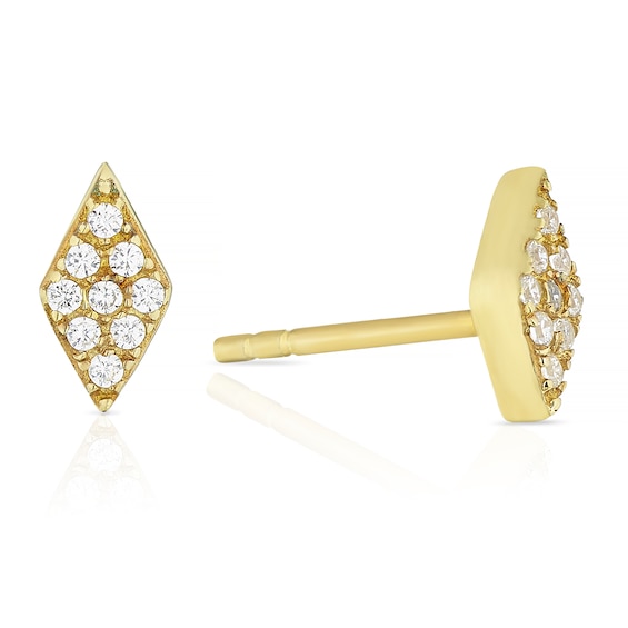 Sterling Silver and 18ct Gold Plated Vermeil Diamond Shaped Cubic Zirconia Stud Earrings