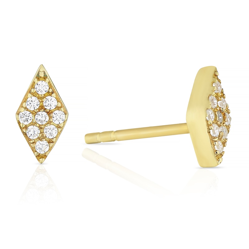 Main Image 1 of Sterling Silver & 18ct Gold Plated Vermeil Diamond Shaped Cubic Zirconia Stud Earrings