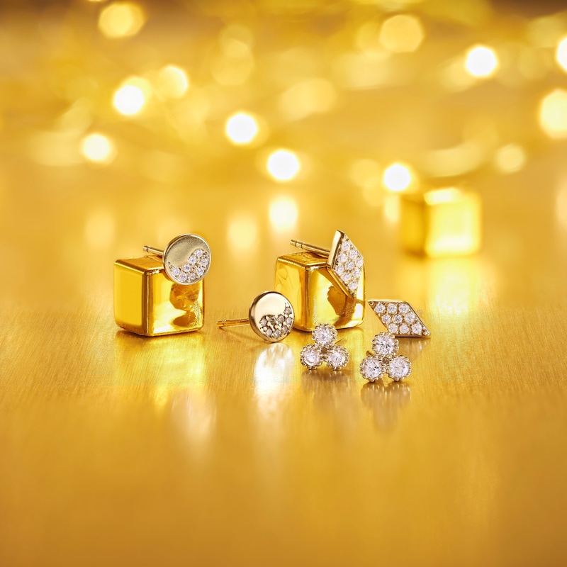 Main Image 3 of Sterling Silver & 18ct Gold Plated Vermeil Diamond Shaped Cubic Zirconia Stud Earrings