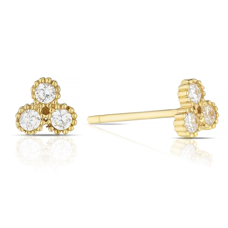 Main Image 1 of Sterling Silver & 18ct Gold Plated Vermeil Cubic Zirconia Scallop Stud Earrings