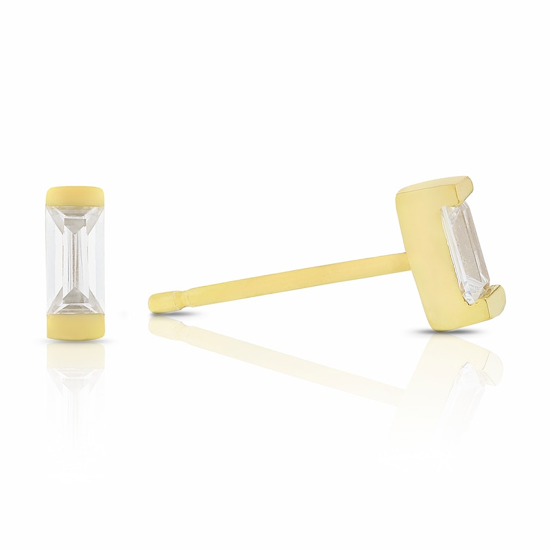 Main Image 1 of Sterling Silver & 18ct Gold Plated Vermeil Rectangular Cubic Zirconia Stud Earrings