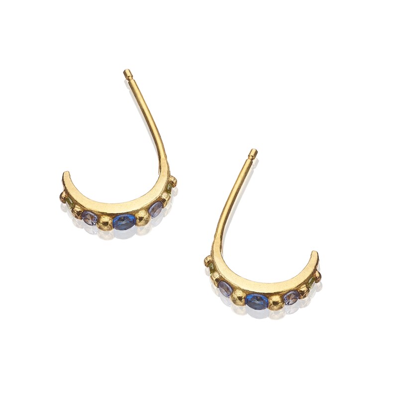 Main Image 2 of Sterling Silver & 18ct Gold Plated Vermeil Ombré Blue Cubic Zirconia Stud Earrings