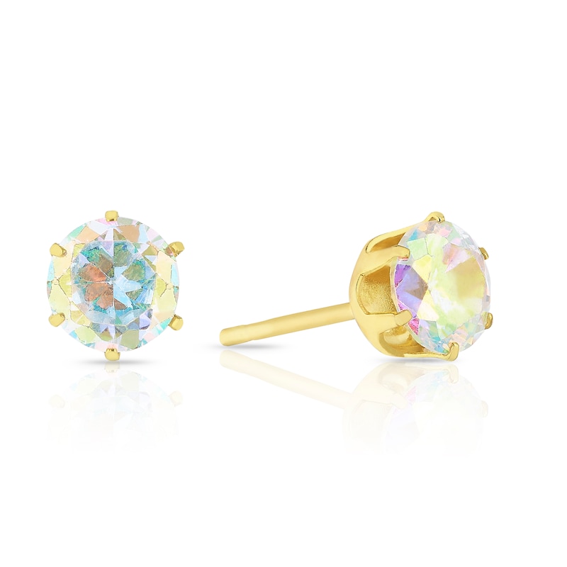 Main Image 1 of Sterling Silver & 18ct Gold Plated Vermeil 6mm Crystal Stud Earrings