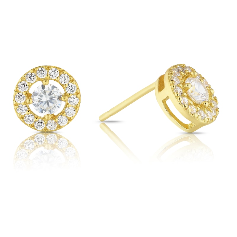 Main Image 1 of Sterling Silver & 18ct Gold Plated Vermeil Cubic Zirconia Circle Halo Stud Earrings