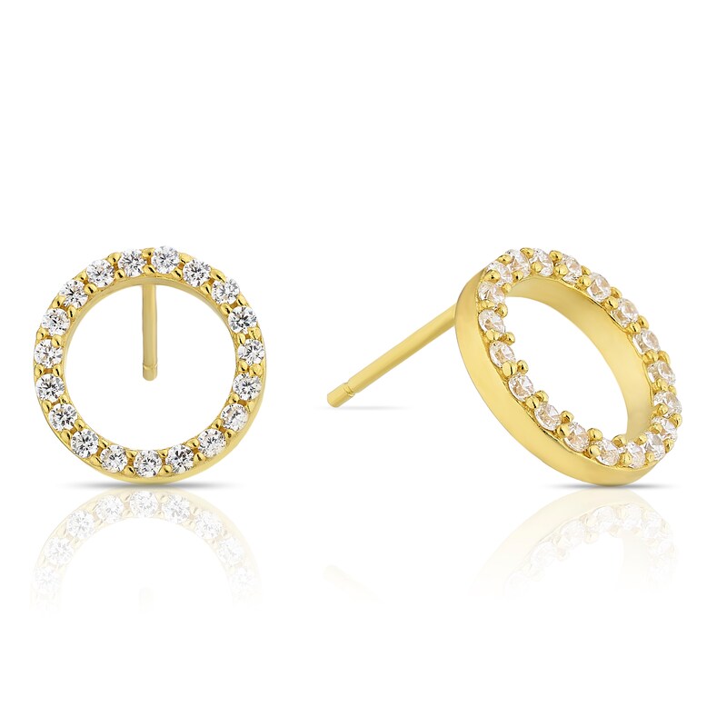 Main Image 1 of Sterling Silver & 18ct Gold Plated Vermeil Cubic Zirconia Open Circle Stud Earrings
