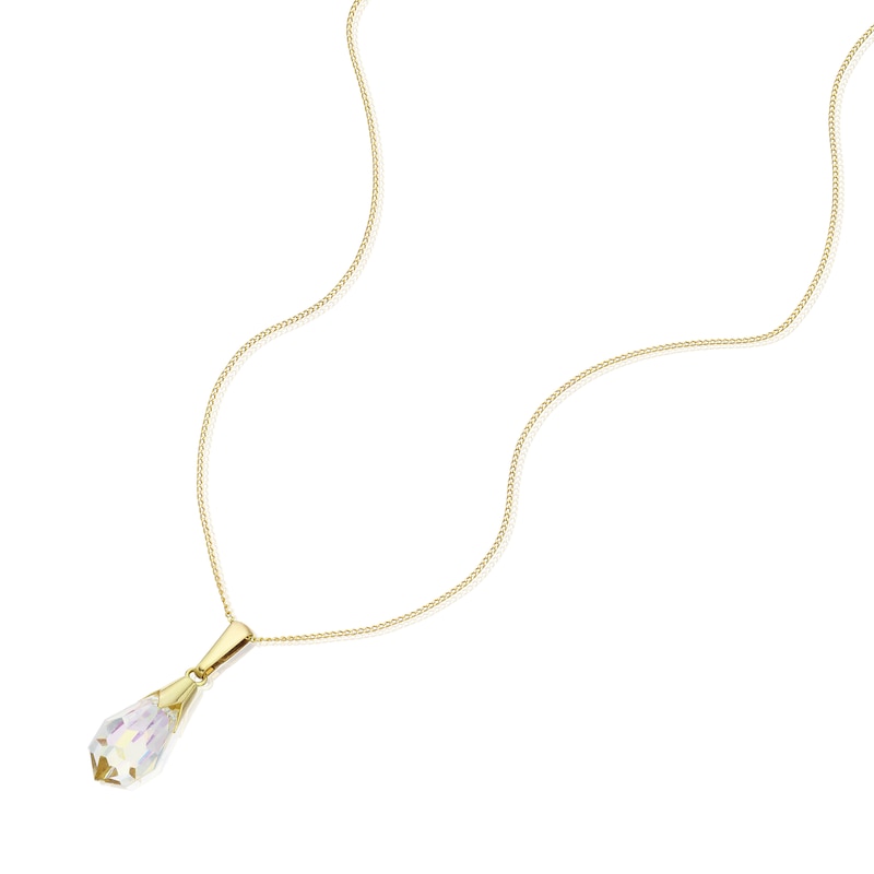 9ct Yellow Gold Aurora Borealis Crystal Pendant Necklace
