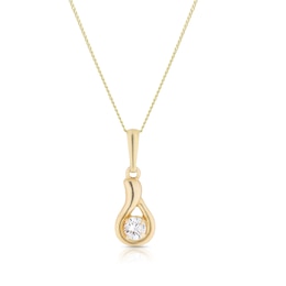 9ct Yellow Gold Cubic Zirconia Teardrop Pendant Necklace