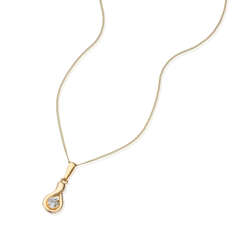 Main Image 2 of 9ct Yellow Gold Cubic Zirconia Teardrop Pendant Necklace