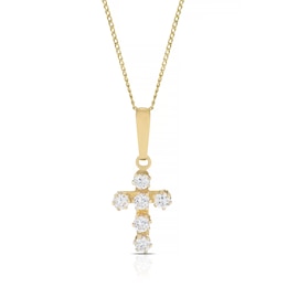 9ct Solid Yellow Gold Cubic Zirconia Cross Charm Pendant Necklace