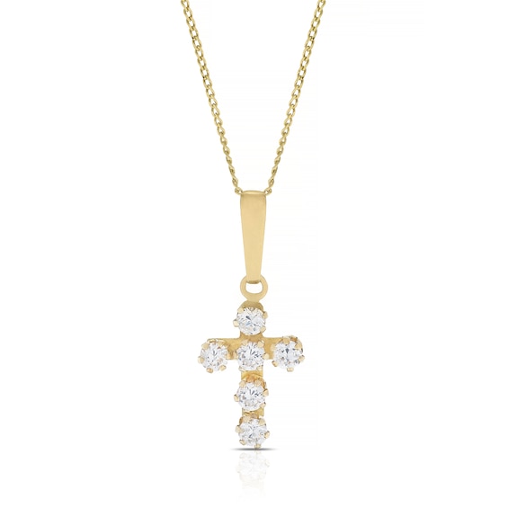 9ct Solid Yellow Gold Cubic Zirconia Cross Charm Pendant Nec