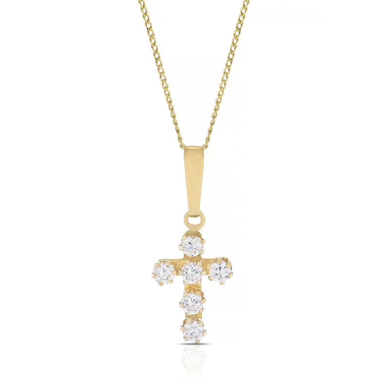Main Image 1 of 9ct Solid Yellow Gold Cubic Zirconia Cross Charm Pendant Necklace
