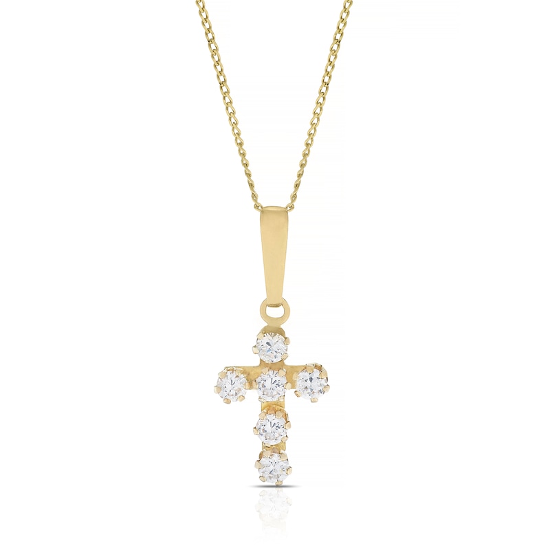 9ct Solid Yellow Gold Cubic Zirconia Cross Charm Pendant Necklace