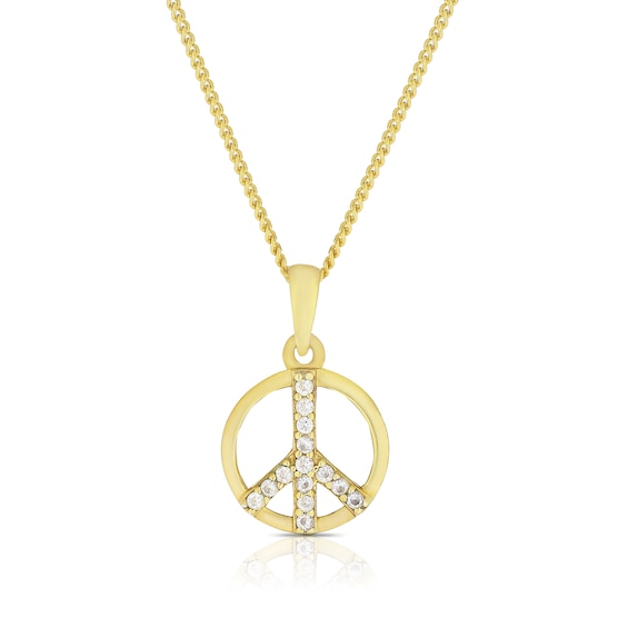 Sterling Silver and 18ct Gold Plated Vermeil Cubic Zirconia Peace Pendant Necklace