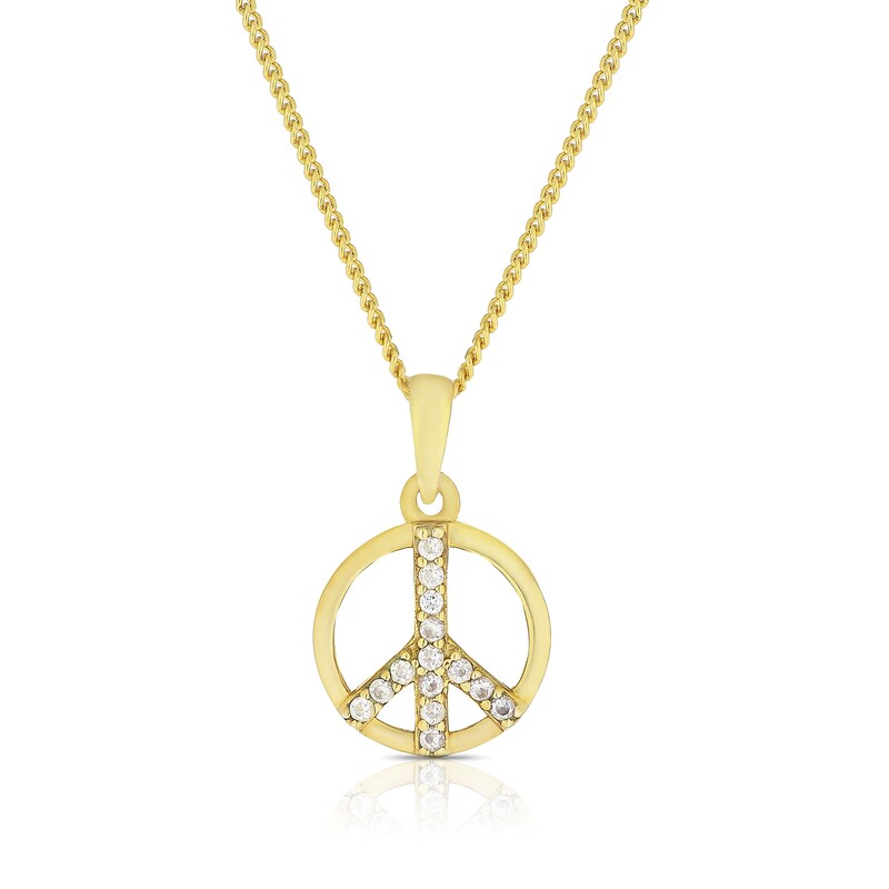 Main Image 1 of Sterling Silver & 18ct Gold Plated Vermeil Cubic Zirconia Peace Pendant Necklace