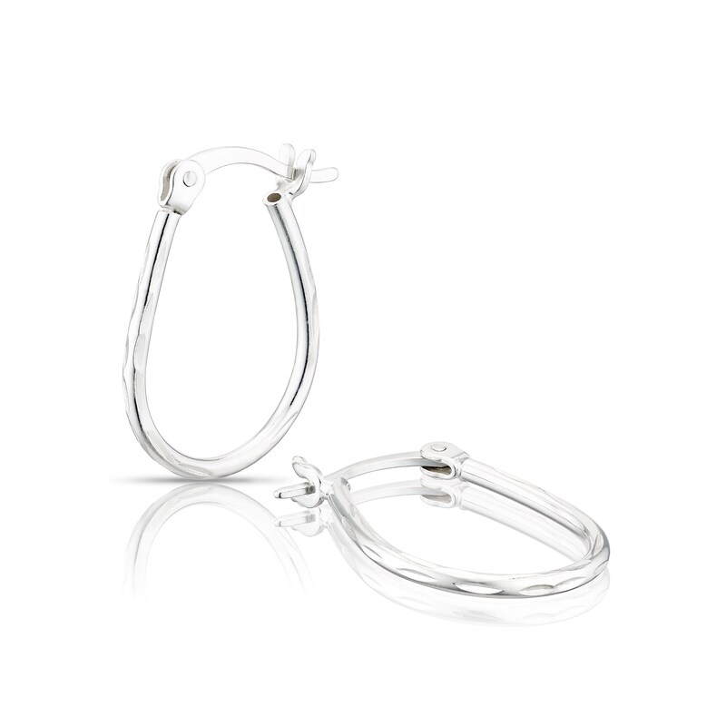 Main Image 1 of Sterling Silver Oval Twisted Creole Drop Hoop Earrings