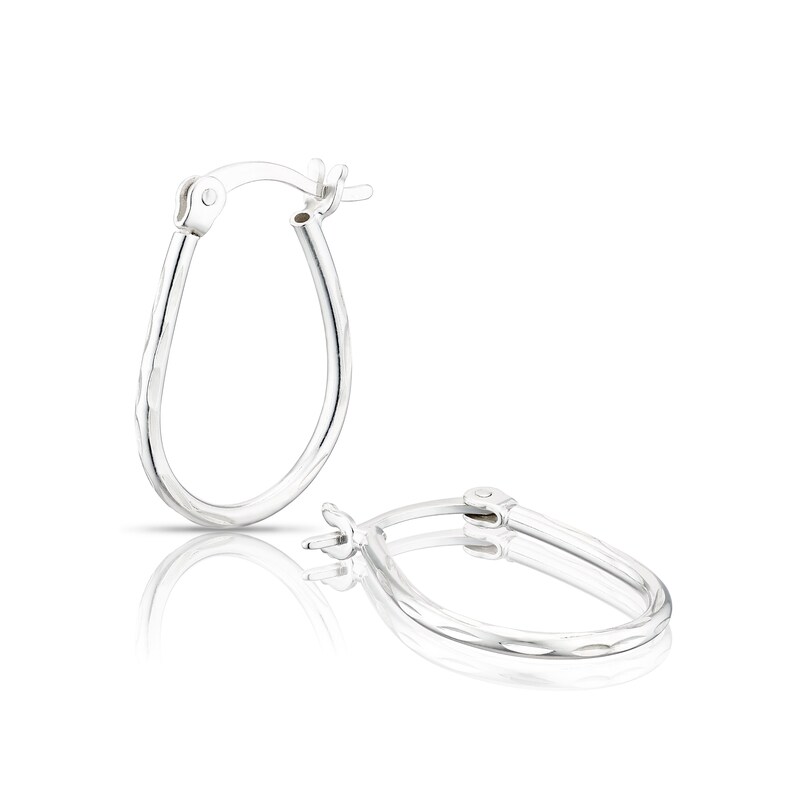 Sterling Silver Oval Twisted Creole Drop Hoop Earrings