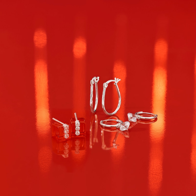 Main Image 3 of Sterling Silver Oval Twisted Creole Drop Hoop Earrings