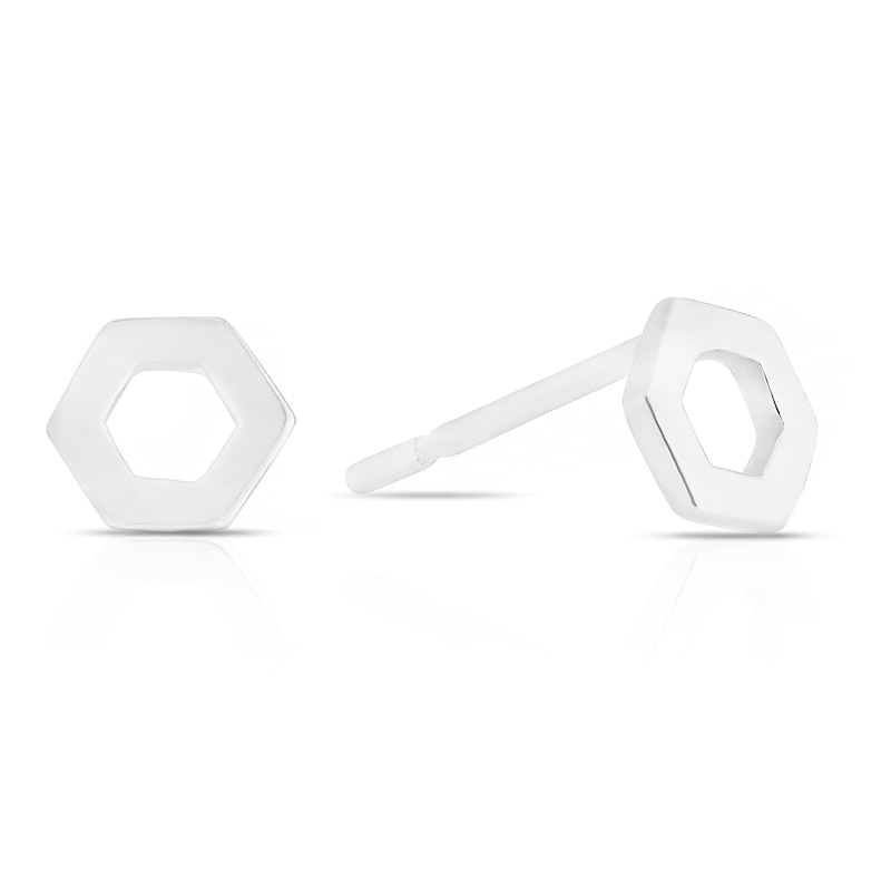 Main Image 1 of Sterling Silver Hexagon Stud Earrings