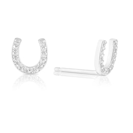 Sterling Silver Cubic Zirconia Horseshoe Stud Earrings