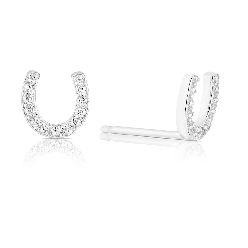 Main Image 1 of Sterling Silver Cubic Zirconia Horseshoe Stud Earrings