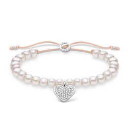 Thomas Sabo Ladies' Sterling Silver Nylon Freshwater Pearl Cubic Zirconia Bracelet