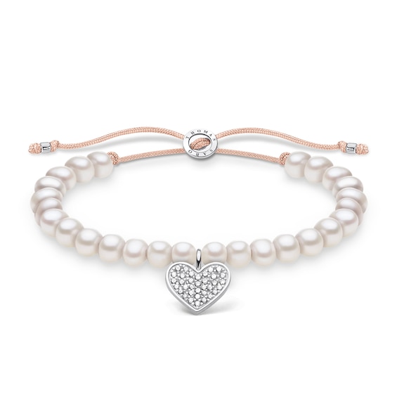 Thomas Sabo Ladies Sterling Silver Nylon Freshwater Pearl Cubic Zirconia Bracelet