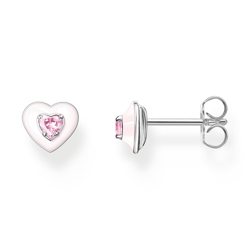 Main Image 1 of Thomas Sabo Ladies' Sterling Silver Pink Cubic Zirconia Heart Ear Studs