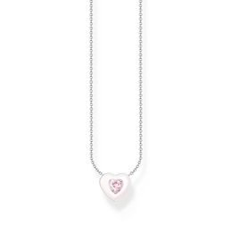 Thomas Sabo Ladies' Sterling Silver Enamel & Pink Cubic Zirconia Heart Necklace