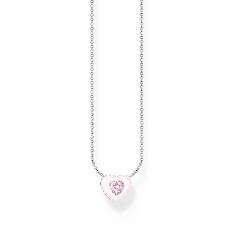 Main Image 1 of Thomas Sabo Ladies' Sterling Silver Enamel & Pink Cubic Zirconia Heart Necklace