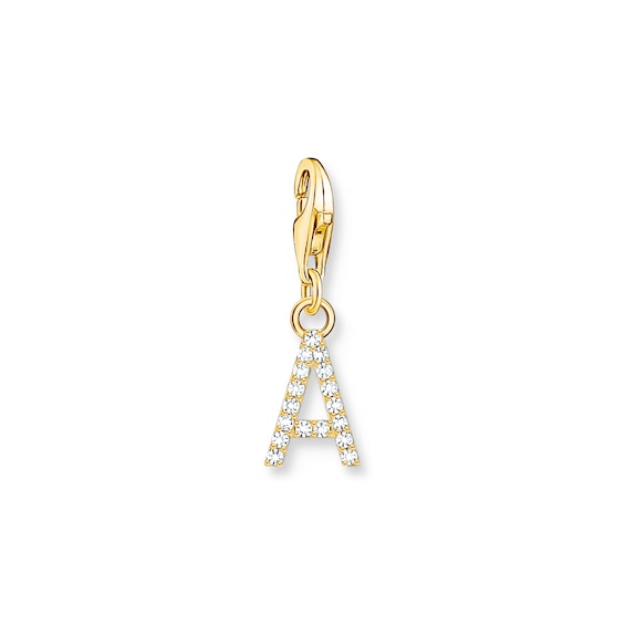 Thomas Sabo Ladies 18ct Gold Plated Sterling Silver Cubic Zirconia Charm Pendant Letter A