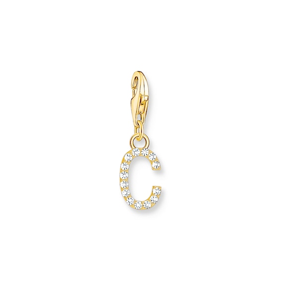 Thomas Sabo Ladies 18ct Gold Plated Sterling Silver Cubic Zirconia Charm Pendant Letter C