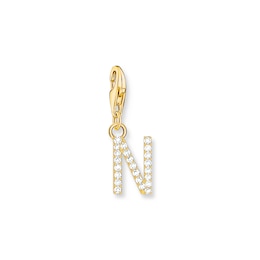 Thomas Sabo Ladies' 18ct Gold Plated Sterling Silver Cubic Zirconia Charm Pendant Letter N