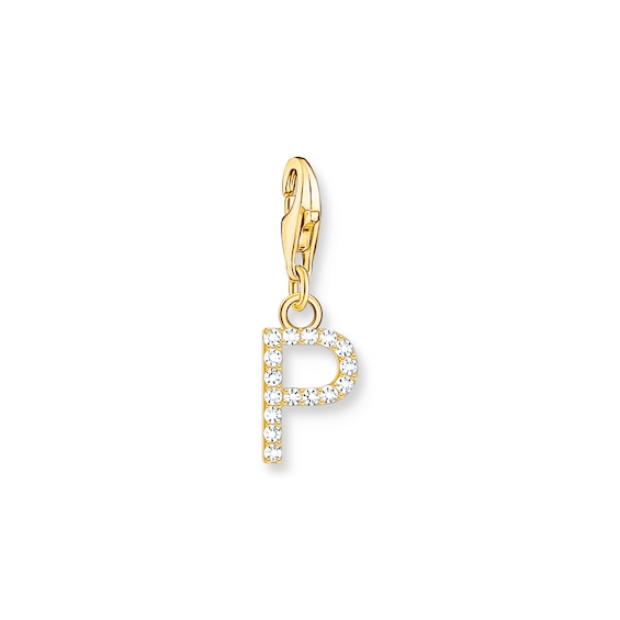 Thomas Sabo Ladies 18ct Gold Plated Sterling Silver Cubic Zirconia Charm Pendant Letter P