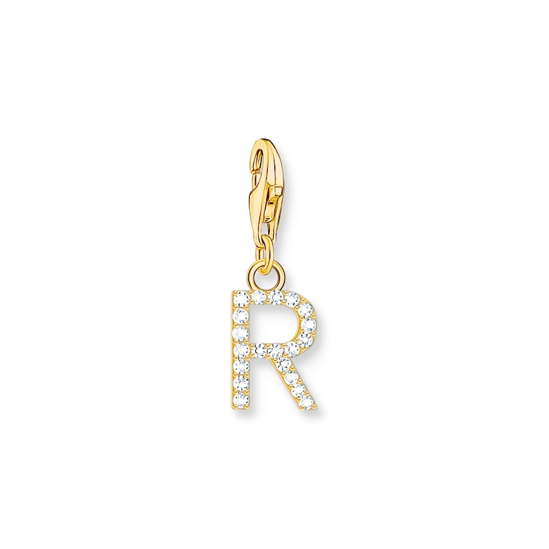 Main Image 1 of Thomas Sabo Ladies' 18ct Gold Plated Sterling Silver Cubic Zirconia Charm Pendant Letter R