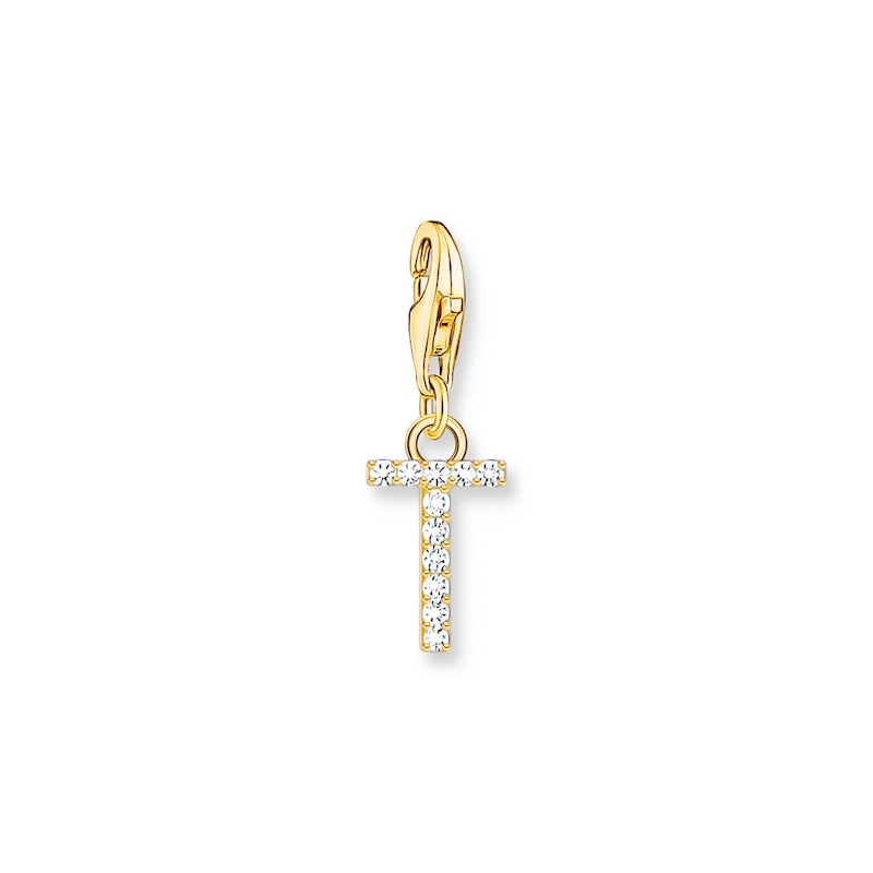 Main Image 1 of Thomas Sabo Ladies' 18ct Gold Plated Sterling Silver Cubic Zirconia Charm Pendant Letter T