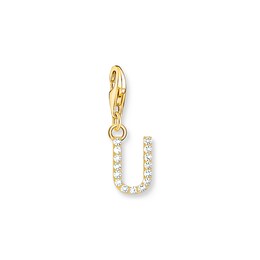 Thomas Sabo Ladies' 18ct Gold Plated Sterling Silver Cubic Zirconia Charm Pendant Letter U