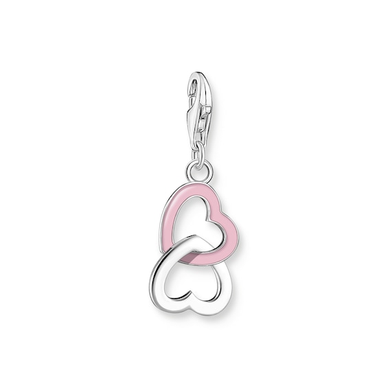 Thomas Sabo Women's Sterling Silver Pink Enamel Double Heart Charm Pendant