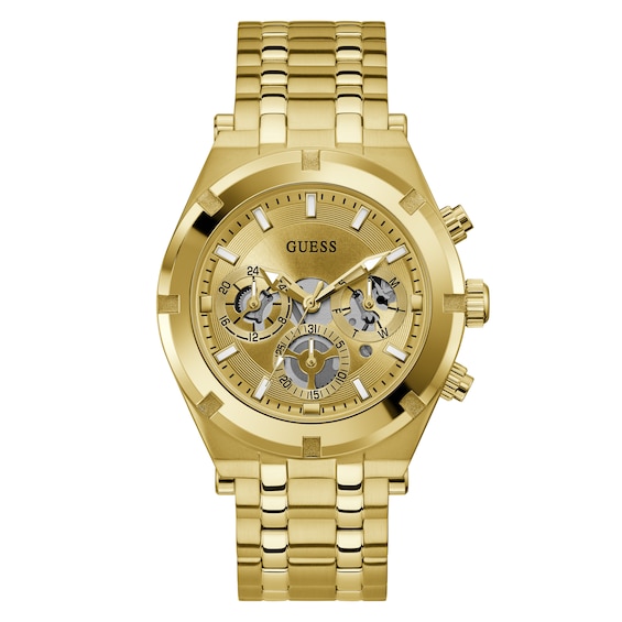 Guess Continental Mens Skeleton Chronograph Dial Gold Tone B