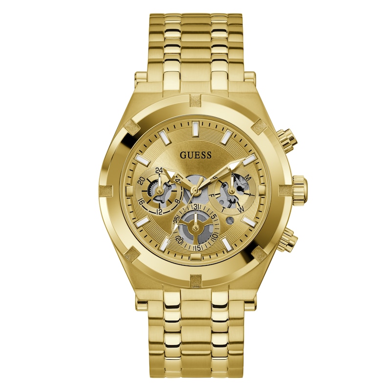 Guess Continental Men's Skeleton Chronograph Dial Gold Tone Bracelet Watch