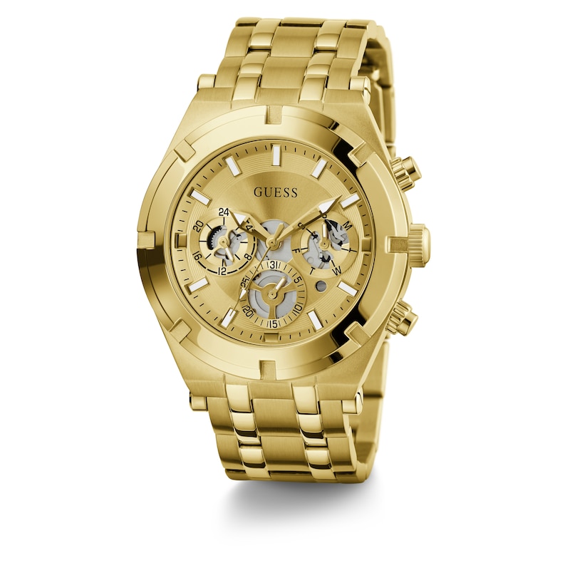 Guess Continental Men's Skeleton Chronograph Dial Gold Tone Bracelet Watch