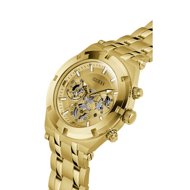 Guess Continental Men's Skeleton Chronograph Dial Gold Tone Bracelet Watch