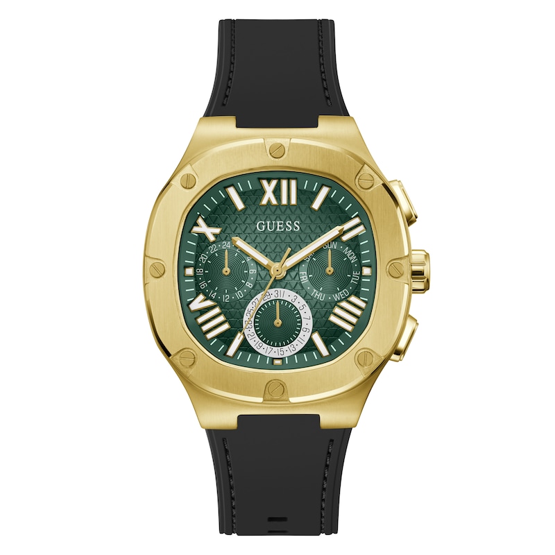 Main Image 1 of Guess Headline Men's Green Square Dial Black Silicone Strap Watch