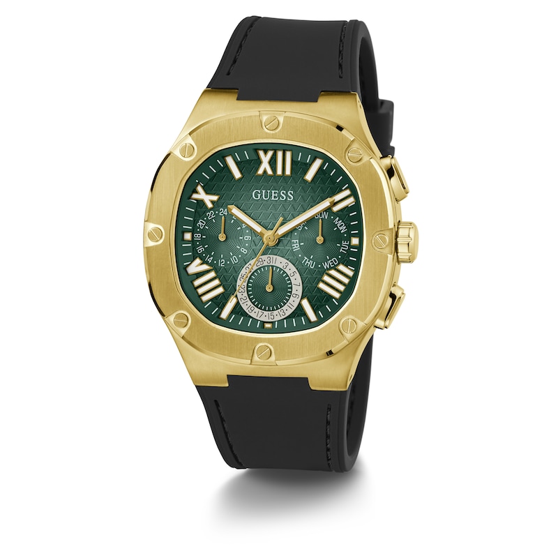 Main Image 4 of Guess Headline Men's Green Square Dial Black Silicone Strap Watch