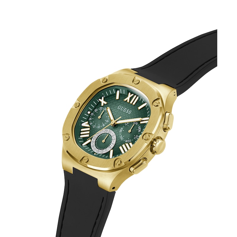 Main Image 5 of Guess Headline Men's Green Square Dial Black Silicone Strap Watch