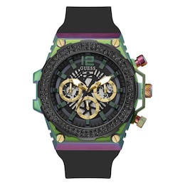 Guess Exposure Men's Stone Set Bezel Black Silicone Strap Watch