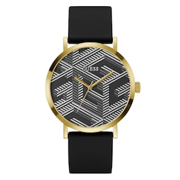 Guess Bossed Men's Patterned Dial Black Silicone Strap Watch