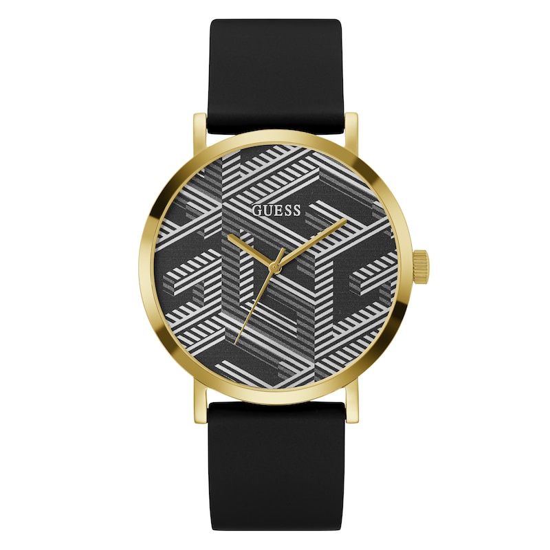 Main Image 1 of Guess Bossed Men's Patterned Dial Black Silicone Strap Watch