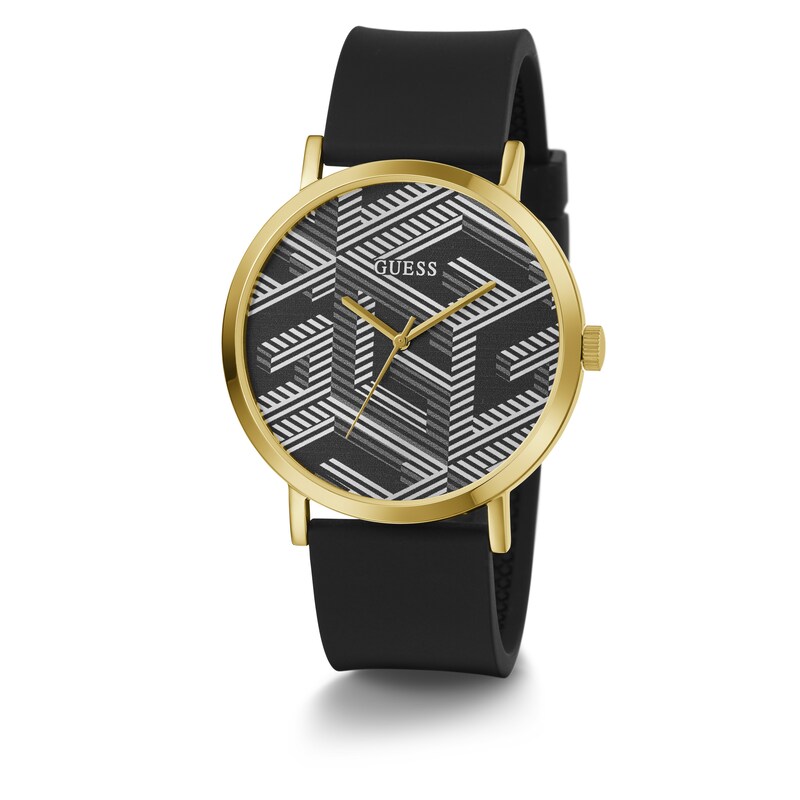 Main Image 4 of Guess Bossed Men's Patterned Dial Black Silicone Strap Watch