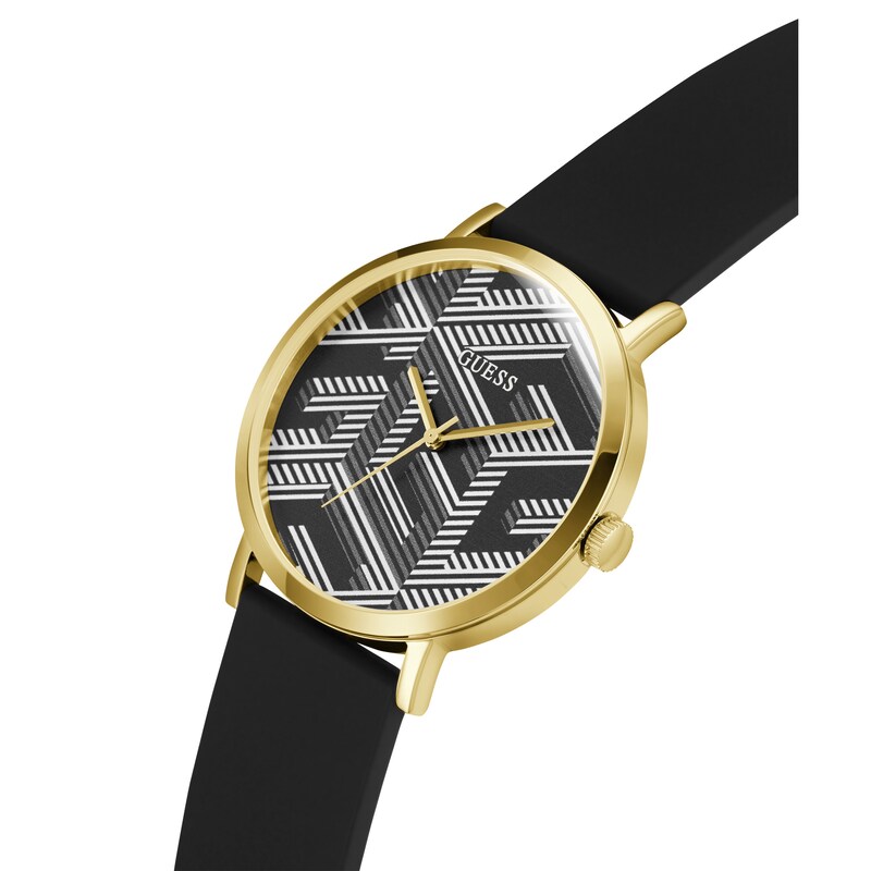 Main Image 5 of Guess Bossed Men's Patterned Dial Black Silicone Strap Watch