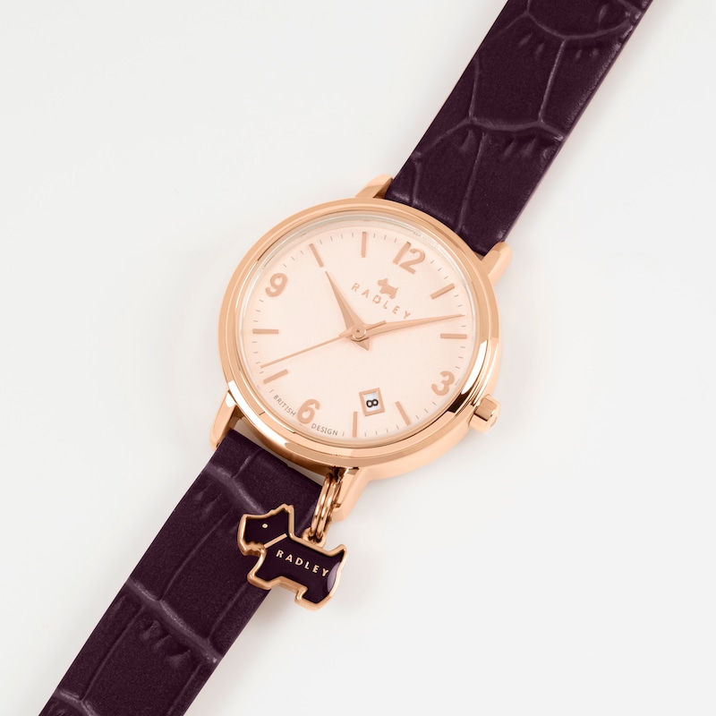 Main Image 2 of Radley Ladies' Aubergine Stepped Bezel Rose Gold Tone Strap Watch